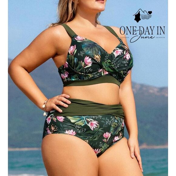 Hanna Nikole Plus Size Cross Font High Waist Bikini Swimsuit Size 16W - Picture 1 of 7
